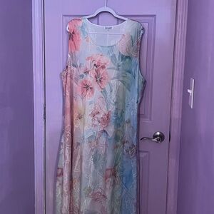 Serengeti Sleeveless Pastel Floral Maxi Dress - Pink & Aqua